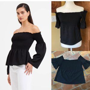 Moda international black smocked elastic off the shoulder peplum top szXL